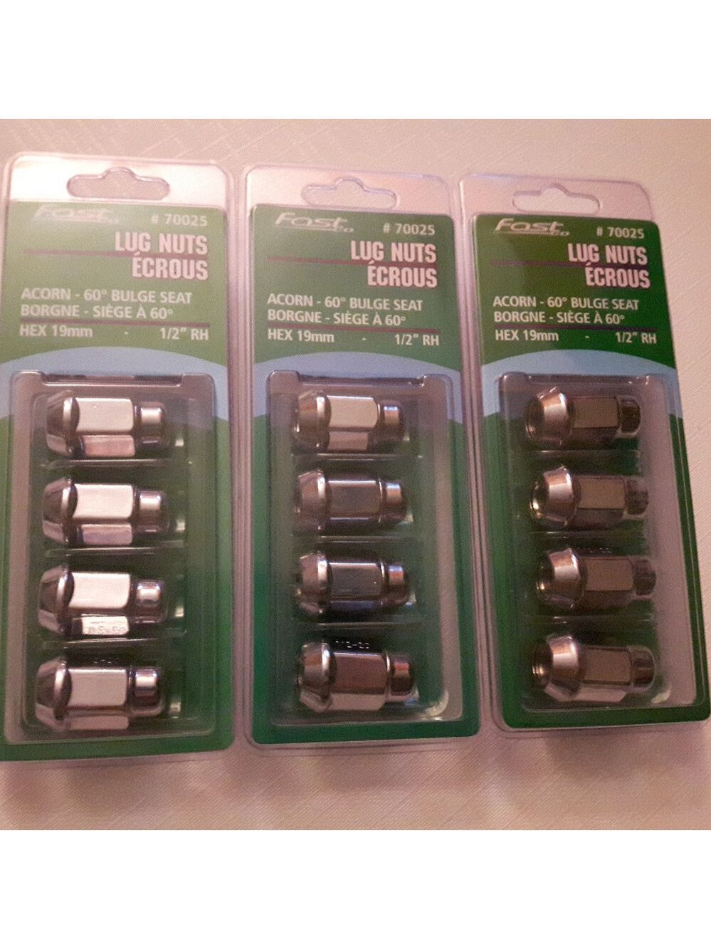 3 x 4 Lug Nuts Acorn 60 Bulde Seat Hex 19mm 1/2 RH